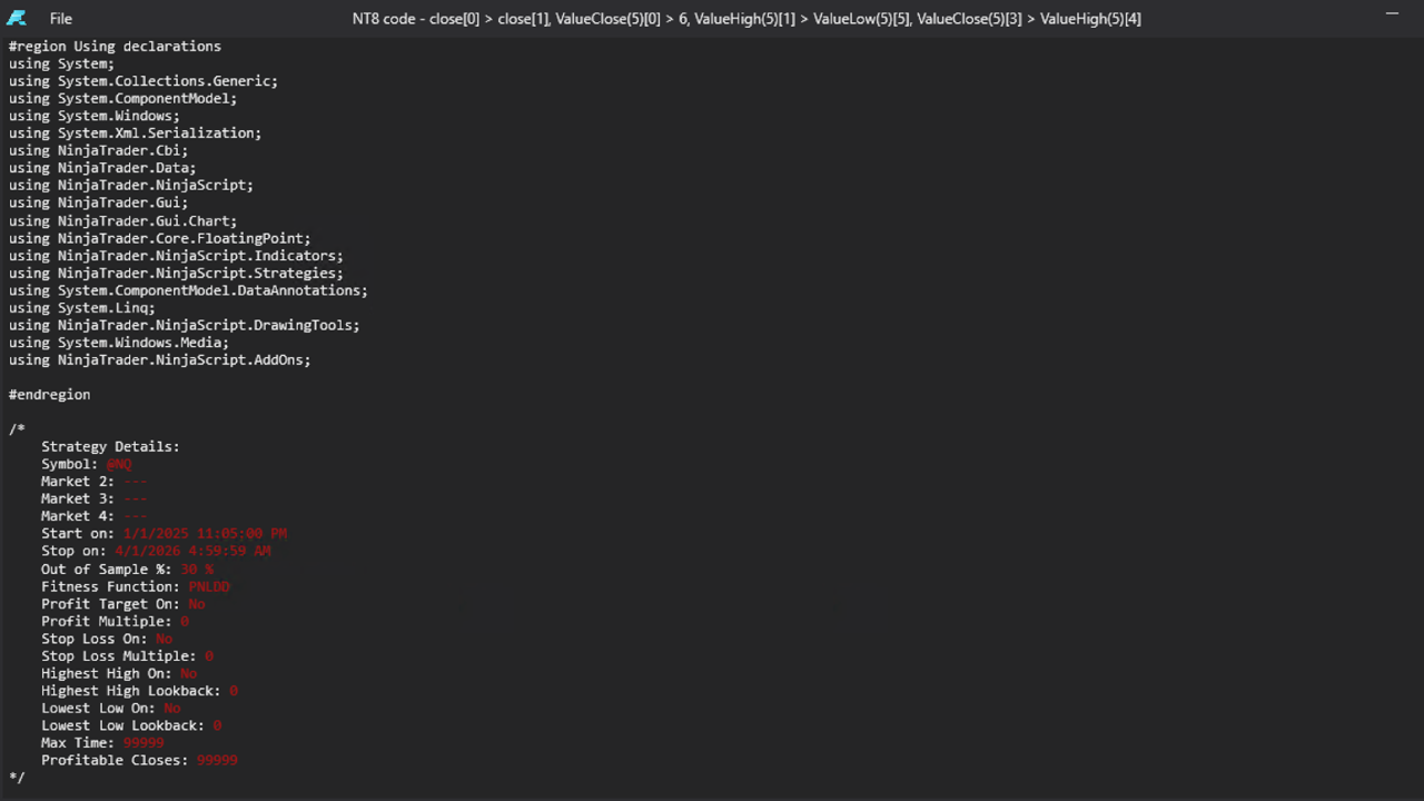 Generated Code Export Window